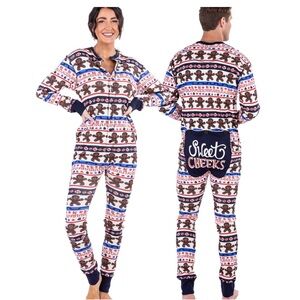 Lazy One Festive Gingerbread  Pajama onsie - Blue and Brown and red